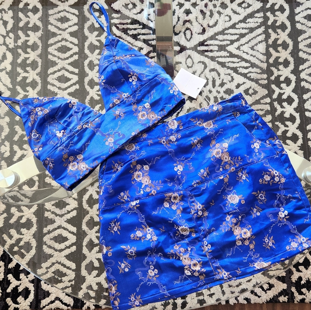 Royal Blue floral pattern two piece